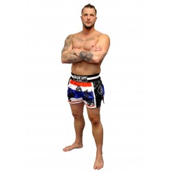 Short Muay Thai Lion Brave Art – Bianco, Blu & Rosso (THSHLI)