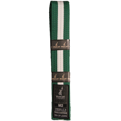 Brave Art Kids BJJ Belt Green & White – 100% Cotton, Sizes M00–M4