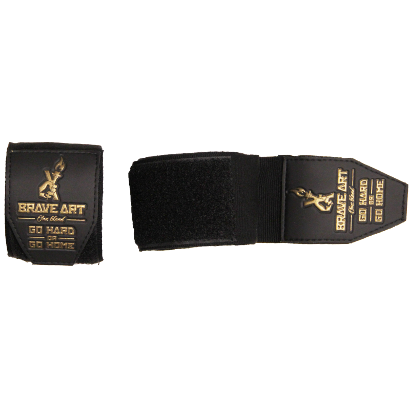 Bandes de Boxe Brave Art 4,5 m – Noires avec Logo Doré – BABBG
