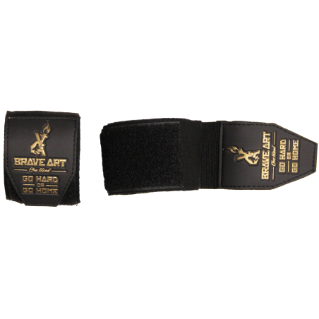 Bandes de Boxe Brave Art 4,5 m – Noires avec Logo Doré – BABBG