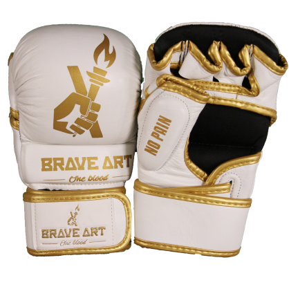 Gants MMA Brave Art – Tactical Blanc & Doré, Élégance et Performance