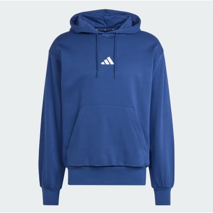 Sweat à capuche Adidas Feelcozy JE3810 – Polaire douce bleu foncé / blanc | Confort & style écoresponsable