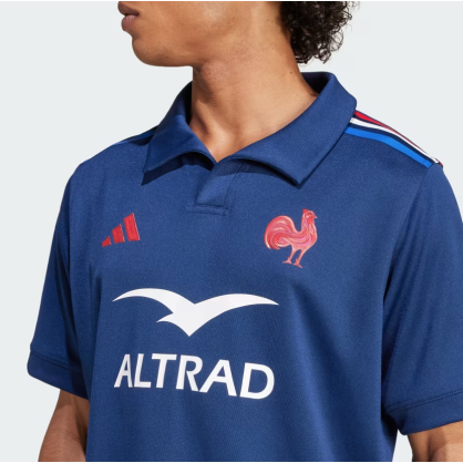 France Rugby Home Jersey Adidas – JG3533 | AEROREADY, Embroidered Crest, Tricolor Shoulder Stripes