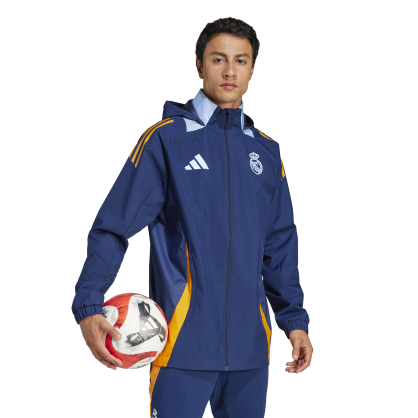Adidas Real Madrid All-Weather Jacket – Waterproof, Adjustable Hood, Club Logo | JE4204