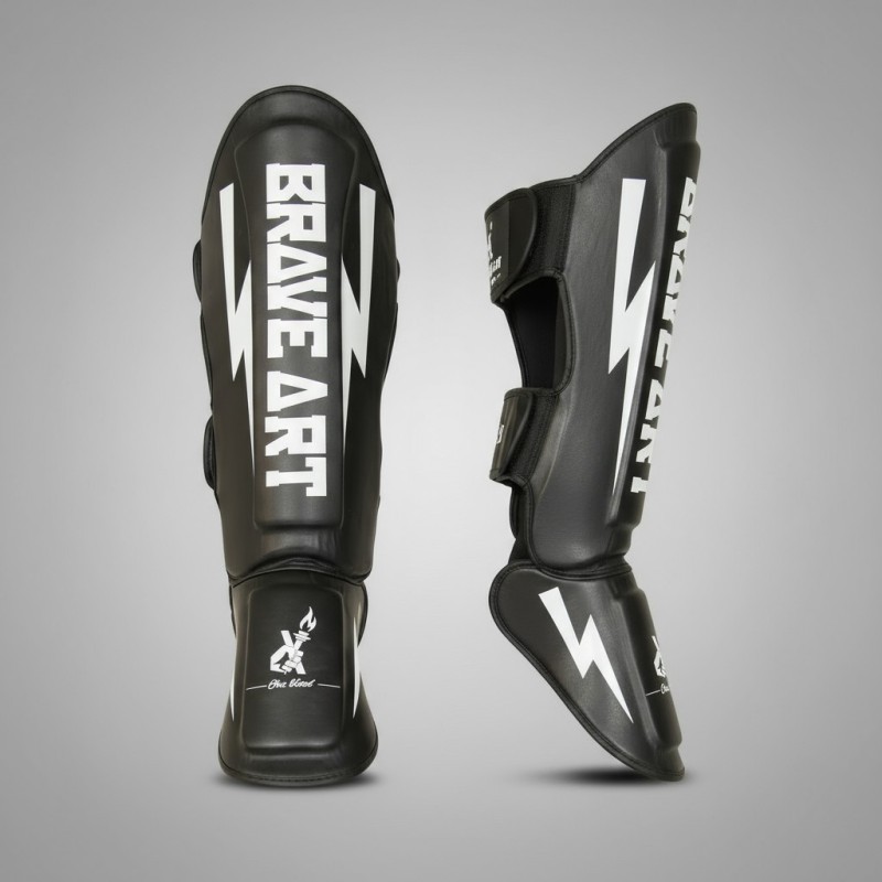 Brave Art Shin Guards Classic One – Black White for MMA, Kickboxing, Muay Thai