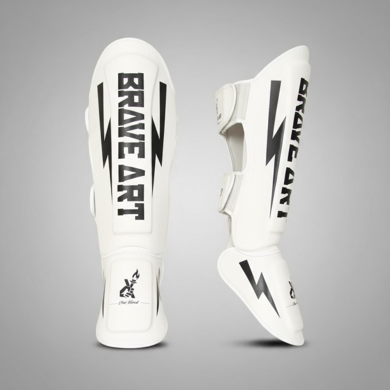 Brave Art Shin Guards Classic One – White Black for MMA, Muay Thai, Kickboxing