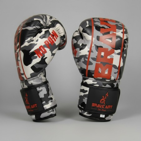 Brave Art Gloves BGCOCB – Grey Black White Camo Boxing Gloves with Red Logo