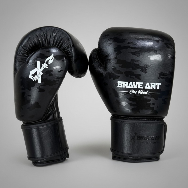 Gants Brave Art Black Shadow – Cuir Pleine Fleur | Haute Performance pour Muay Thaï & Kick Boxing
