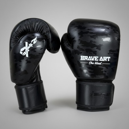 Brave Art Black Shadow Boxing Gloves – Full-Grain Leather | High Performance for Muay Thai & Kickboxing