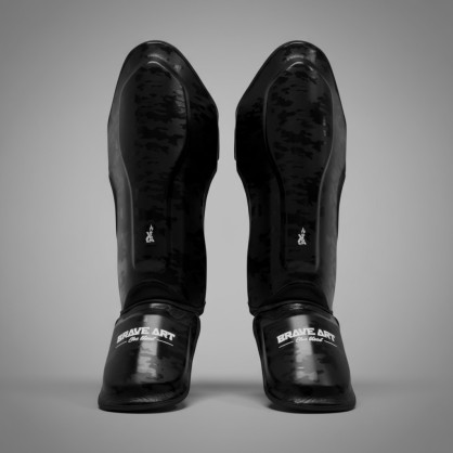 Protège-Tibias et Pieds Brave Art Black Shadow – Cuir Pleine Fleur | Protection Complète Muay Thaï & Kick Boxing