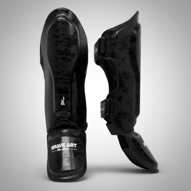 Brave Art Black Shadow Shin & Foot Guards – Full-Grain Leather | Elite Protection for Muay Thai & Kickboxing
