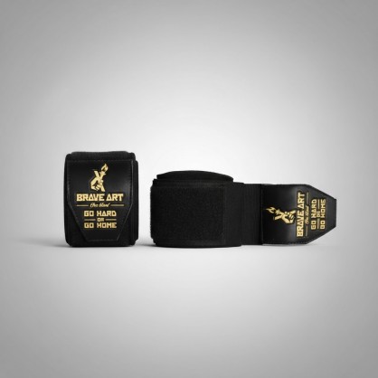 Brave Art Boxing Hand Wraps 4.5m Black – Gold Logo, Silicone Strap