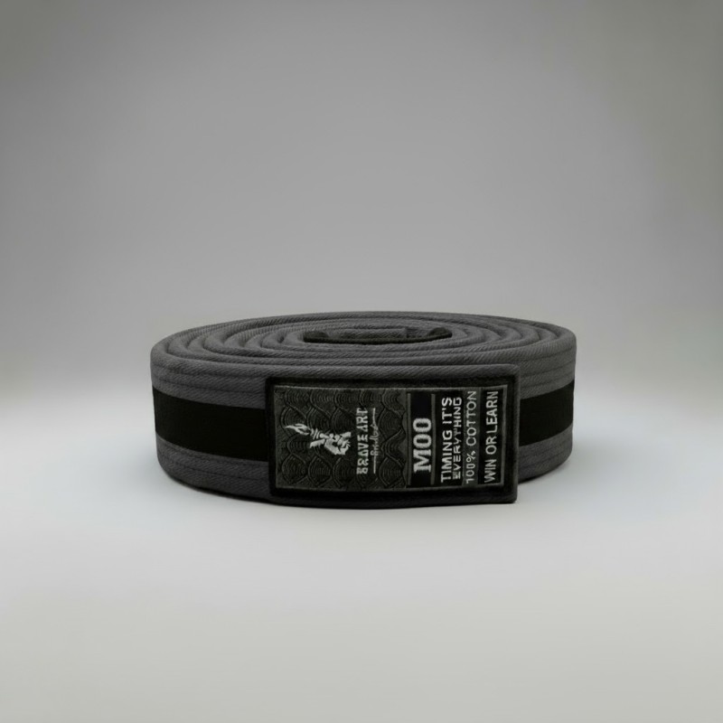 Brave Art Kids BJJ Belt Grey & Black – 100% Cotton, M00–M4