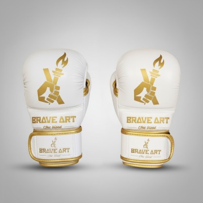 Gants MMA Brave Art – Tactical Blanc & Doré, Élégance et Performance