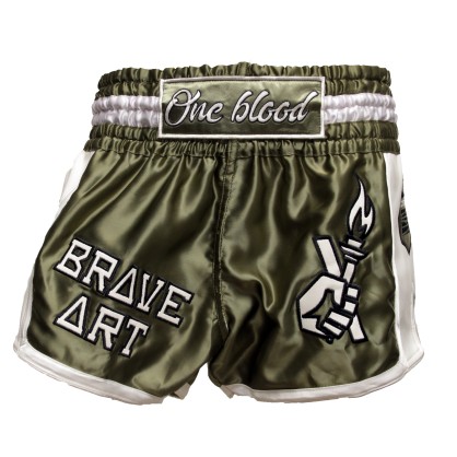 Brave Art Muay Thai World Shorts – Khaki & White – TSW