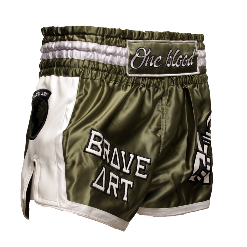Brave Art Muay Thai World Shorts – Khaki & White – TSW