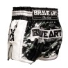 Brave Art Muay Thai Satin Shorts – Black, Grey & White Camo – Style Meets Power