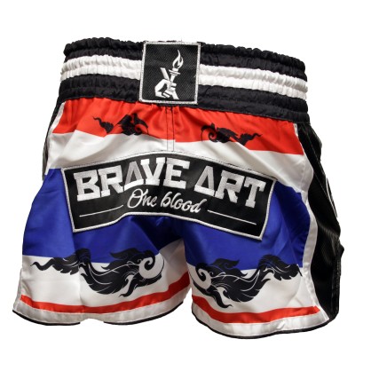 Brave Art Muay Thai Shorts – Lion White, Blue & Red