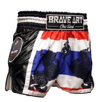 Brave Art Muay Thai Shorts – Lion White, Blue & Red