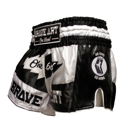 Brave Art Muay Thai Light Night Shorts – Black & White – BATSLN
