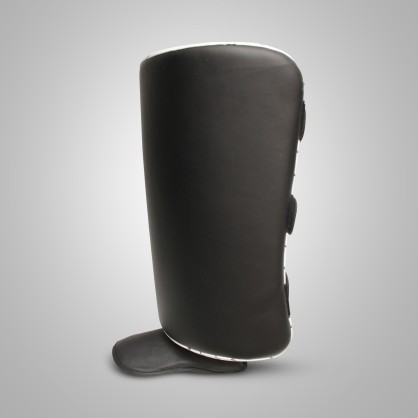 Calf Kick Brave Art en Cuir Noir & Blanc | Protection Kickboxing & Muay-Thaï