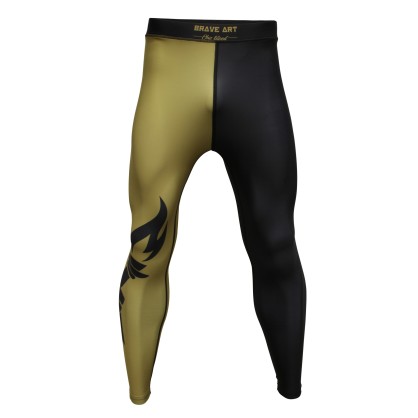Brave Art Spats BG – Black & Gold Compression Leggings for MMA & BJJ