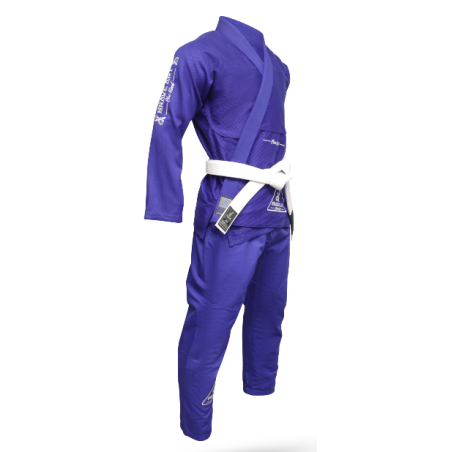Kimono de Jiu-Jitsu Brave Art Bleu avec Broderie Blanche - Side
