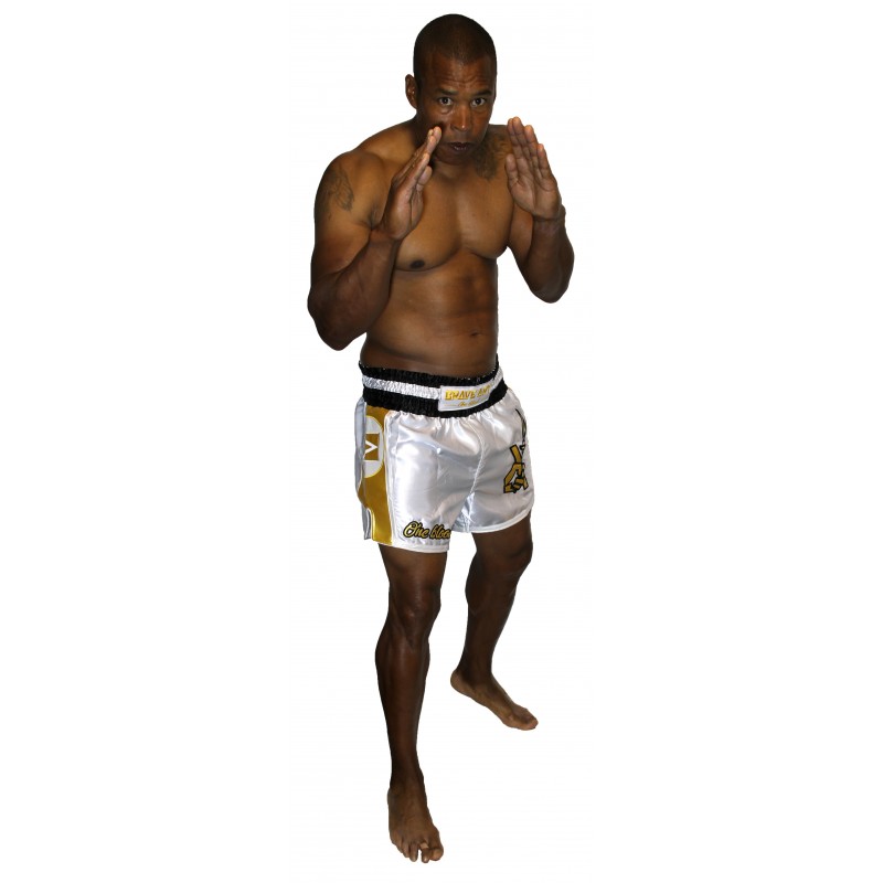 Brave Art Muay Thai Shorts Gold – Weiß & Gold – BATHSHWG