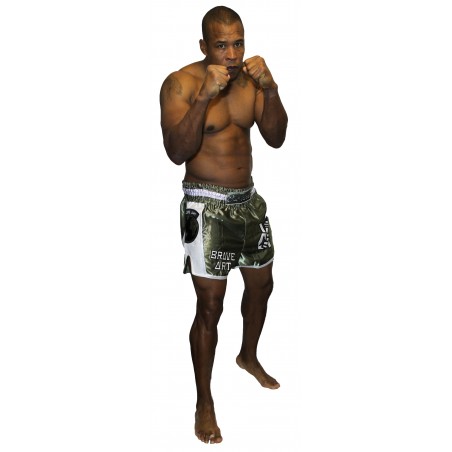 Brave Art Muay Thai World Shorts – Khaki & Weiß – TSW